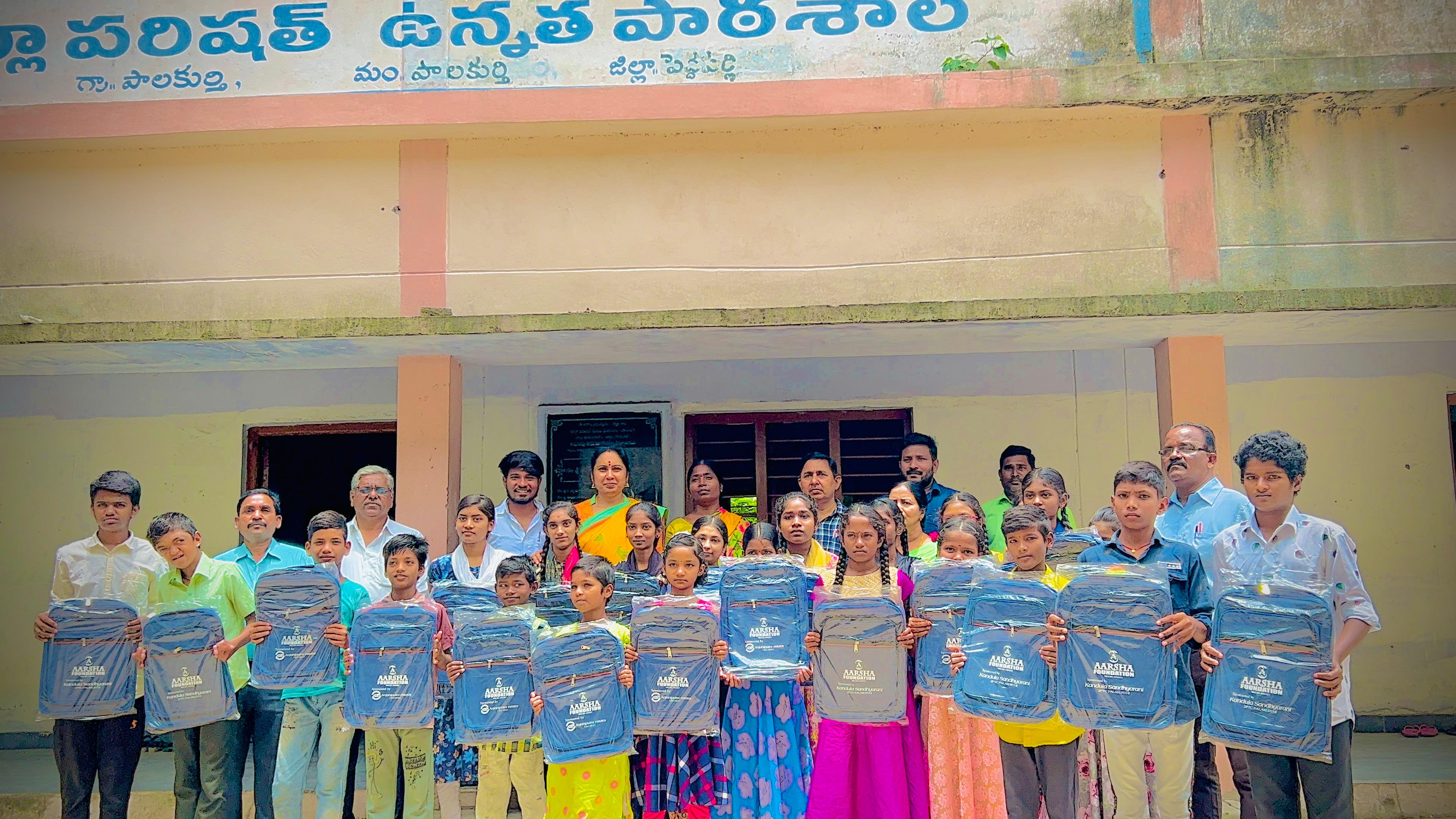 Group photo with new school bags