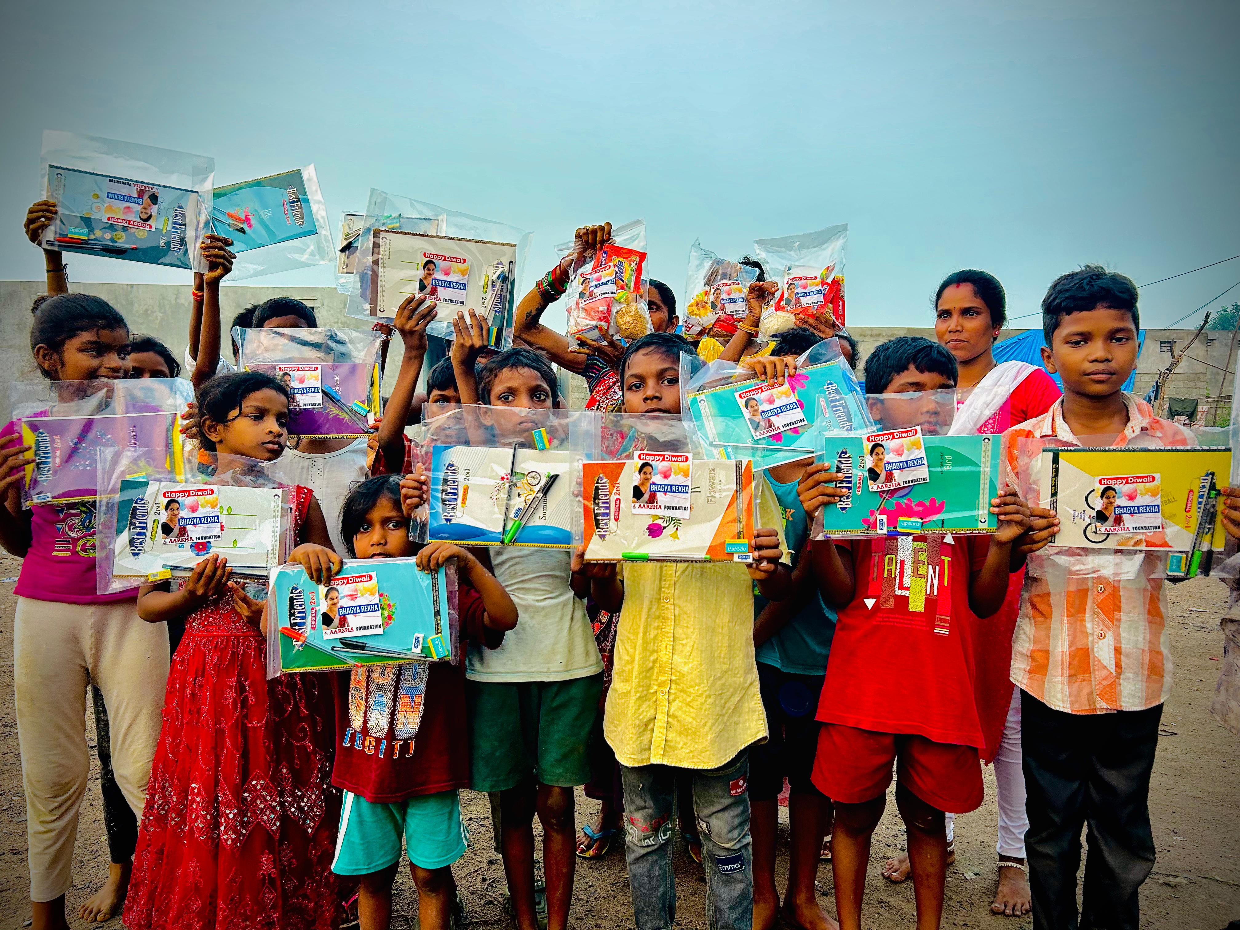 Children with their new study supplies